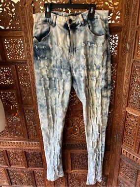 Distressed Tie-Dye Light Blue Straight Leg Jeans